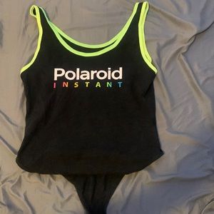 Iconic Polaroid bodysuit black  neon green Rainbow